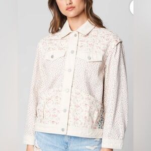 BLANK NYC Floral Patchwork Denim Trucker Jacket